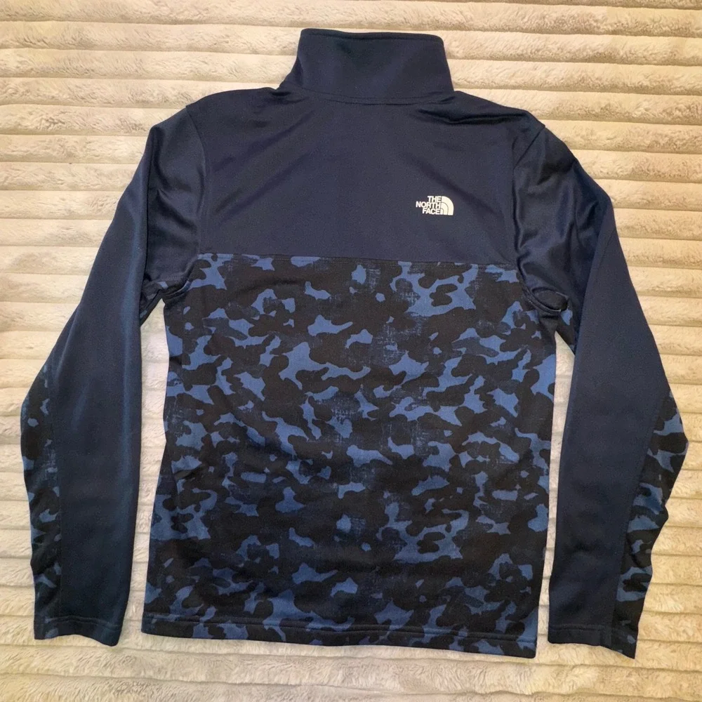 The North Face Jacket Mens S Blue Camo Canyonlands 1/4 QZip Pullover Soft fleece